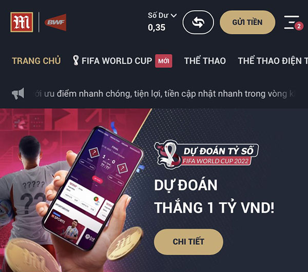 gửi tiền vào M88